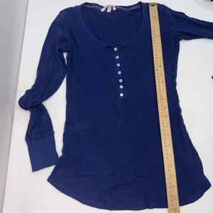 Vintage Victoria's Secret Henley‎ Ribbed Y2K Navy Thermal Long Sleeve Shirt XS thumbnail 6