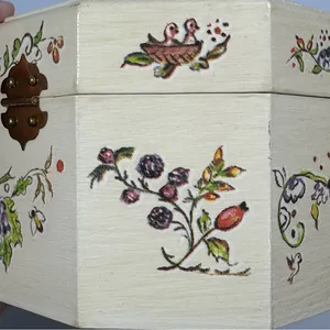 Vintage Floral Wood Octagonal Box Purse Cottagecore Fairy Coquette Birds Animals thumbnail 7