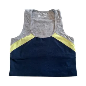 Beyond‎ Yoga Peloton Womens Medium Colorblock Crop Tank Top Navy Gray Neon Logo thumbnail 3