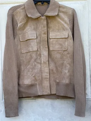 Kate Hill Taupe Suede & Knit Bomber Jacket thumbnail 5