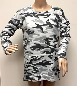 Retrology Long Sleeve Gray Toned Camouflage Top size S with front pouch pocket thumbnail 1