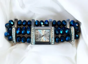 Studio Time blue crystal bead stretch band watch thumbnail 1
