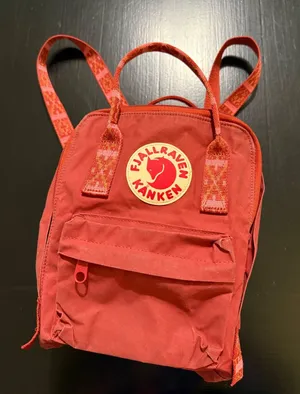 Fjallraven Kanken Mini Backpack Red Patterned Straps Small Daypack thumbnail 1