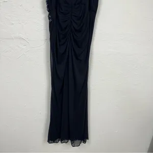 Xscape Blue Beaded One Shoulder Maxi Formal Dress Womens 12 Ruched Bridesmaid thumbnail 13