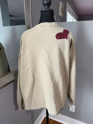 VTG Cottagecore Granny Twee Patchwork Farmhouse Beige Cardigan Large. thumbnail 3