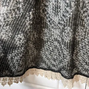 GIG by BKE Cardigan Women M Black Gray Aztec Lace Trim Open Front Wool Blend thumbnail 7