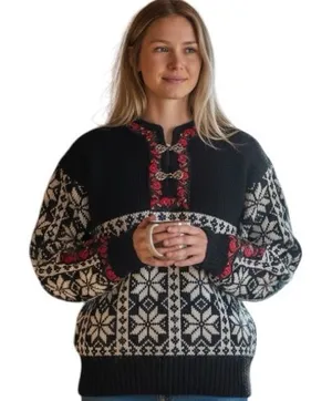 Dale Norway Nordic Pure New Wool Telemark Sweater Red Trim Metal Clasp M thumbnail 1