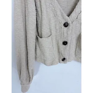 Free People Beach Cardigan Beige Textured Knit Balloon Sleeve Size S thumbnail 2