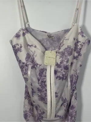 Free People Intimately Ivory Purple Floral Mesh Corset Bodysuit Size Large NWT thumbnail 3
