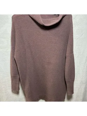 Free People Women’s Mauve Taupe Cowl Neck Long Sleeve Ribbed Knit Tunic Sweater thumbnail 2