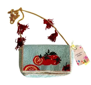 Beaded Tomato Fruit Crossbody Bag Tassels Multicolor NWT Anthropologie viral bag thumbnail 1