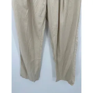 Dazy-Less Womens Pleated Straight Leg Linen Viscose Pants‎ Khaki Tan Medium BX25 thumbnail 3