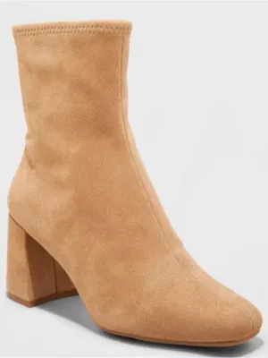 a new day Tan Block Heel Faux Suede Ankle Booties Size 9.5 thumbnail 2