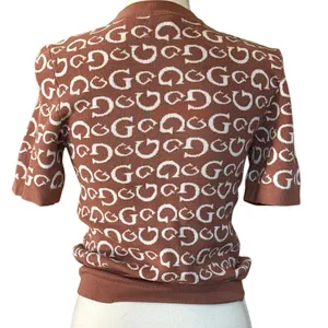 Guess Brown and White Logo Short Sleeve Top NWOT size L thumbnail 2