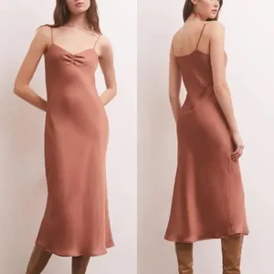 boho indie wedding guest Z Supply Lark Slip Midi Dress in Penny size thumbnail 2