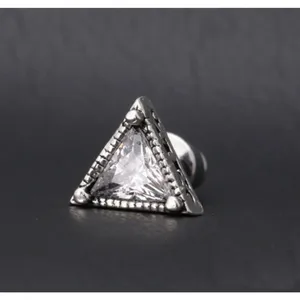 NEW Unisex Simulated Diamond‎ 925 Sterling Silver Triangle Stud Earrings thumbnail 3