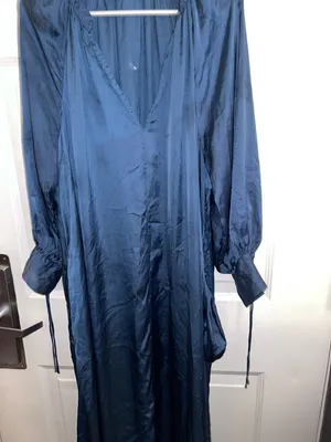 Zara Teal-Blue Satin Midi Dress Size Medium thumbnail 4