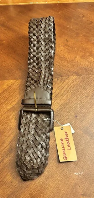 Newport News Wide Brown Woven Leather Belt 4” Wide Small/Medium Rn 114261 thumbnail 1