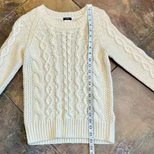 J. Crew Ivory Cable Knit Sweater XS thumbnail 6