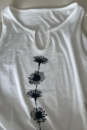 White Sleeveless Top with Black Floral Design thumbnail 3