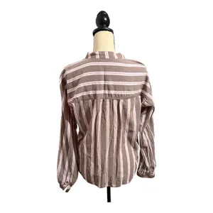 Pilcro Anthropologie Women's Pink Brown Stripe Long sleeve Popover Top Sz S thumbnail 5