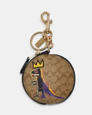 Coach X Jean Michel Basquiat Circular Coin Pouch In Signature Canvas Purse Charm thumbnail 1