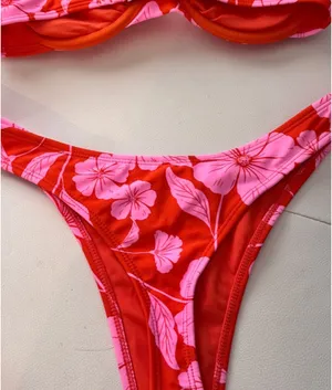 Wild Fable Pink/Orange Tropical Floral Bikini Set thumbnail 10