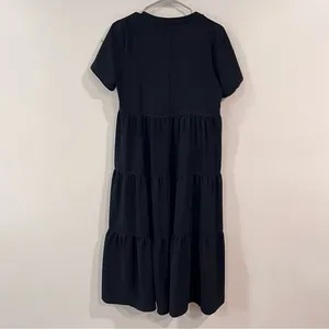 Lulus Lovely to Meet You Black Short Sleeve Tiered Midi Dress‎ SMALL thumbnail 8