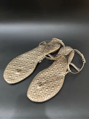 TORY BURCH Marion Quilted Gold Metallic Leather T-Strap Thong Sandals US Size 9M thumbnail 2