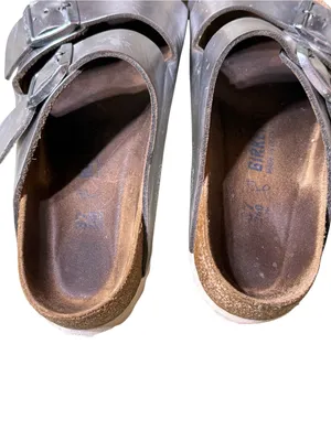Birkenstock Arizona Silver Metallic Leather Double Strap Sandals Women 37 thumbnail 5