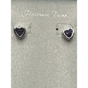 Heart Stud Earrings Swarovski Crystal Purple Platinum Tone Boxed Gift Jewelry thumbnail 3