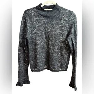 by Anthropologie Hanna Lace Merino Wool Mock‎ Neck Sweater Sz M Black Sheer thumbnail 4