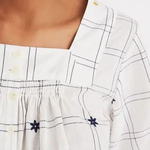 Madewell Embroidered Windowpane Square-Neck Button-Down Top‎ White White Wash XS thumbnail 4