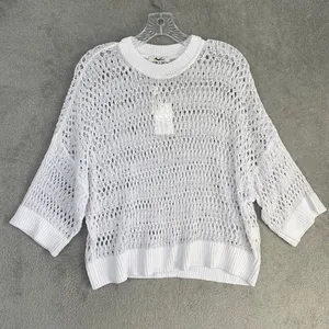 Madewell Sweater Womens XL‎ White Relaxed Open Stitch Sweater Tee Cropped NV254 thumbnail 6