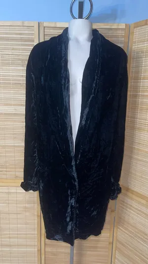 Vintage black crushed velvet one button blazer jacket woman’s large thumbnail 1