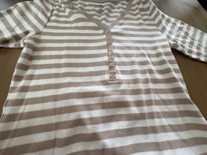 Sonoma Goods For Life Slim Fit Elbow Sleeve Ribbed Henley Top in Tan Stripe thumbnail 2