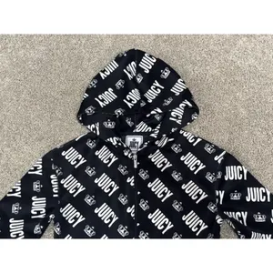 Y2K JUICY COUTURE Velvet Logo Print Hooded Jumpsuit Black Velour Vintage Glam XS thumbnail 3