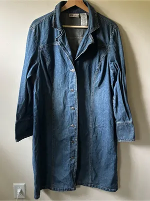 Faded Glory Button Up Denim Trench Coat thumbnail 1