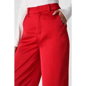 Lulus Modern Approach Red Satin Wide-Leg Pants High Rise Festive Large NWT thumbnail 3