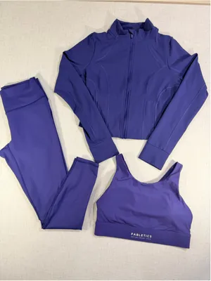 Fabletics Women’s 3-Piece Workout Set PowerHold Leggings Jacket & Sports Bra Vio thumbnail 1