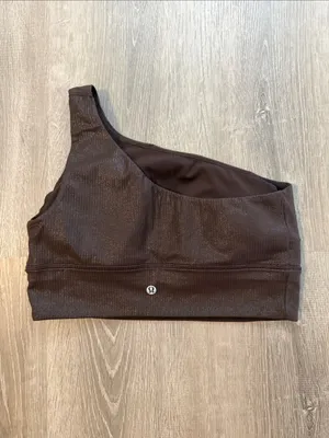 Lululemon 10 Asymmetrical Ribbed Sports Bra Espresso Brown Shine‎ Shimmer Top thumbnail 2