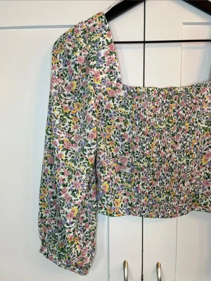 Lulu's Even Sweeter Floral Cropped Blouse with Puff Sleeves - Size Medium thumbnail 15
