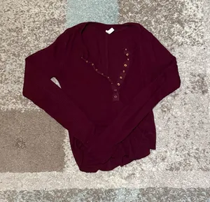 Red Free People Long Sleeve Henley Top thumbnail 1