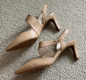 NEW Calvin Klein Slingback Nude Pumps Heels Wrap Around Kitten Mary Janes Sz 8 thumbnail 10