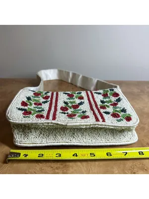 Rachel Zoe Hand Beaded Strawberry Motif Shoulder Bag Cream Baguette Purse Y2K thumbnail 6