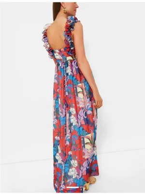 Tuckernuck Red Multi Floral Ruffle V-Neck Maxi Dress thumbnail 3