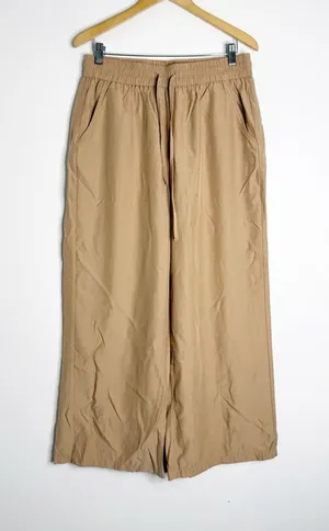 Halara Wide Leg Pull-On Pants Large Petite Khaki Drawstring High Rise thumbnail 1