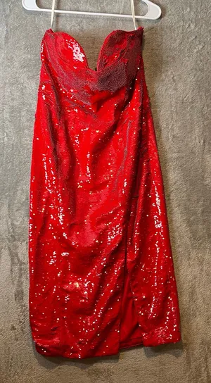 H:OURS X Revolve Cesca Midi Dress in Red Gaga Size‎ Large Sequins Romantic Sexy thumbnail 1
