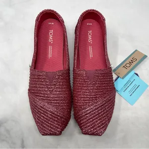 NEW TOMS Alpargata Dark Rose Textured Glitter Cord Slip On Loafer Shoes Pink 5.5 thumbnail 4
