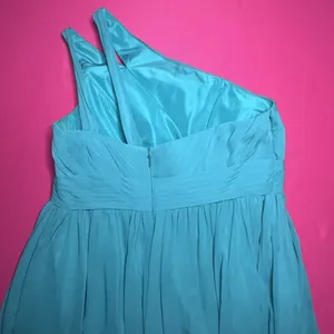 Azazie Turq Blue Chiffon One Shoulder Pleated Formal Bridesmaid Dress Size A18 thumbnail 2